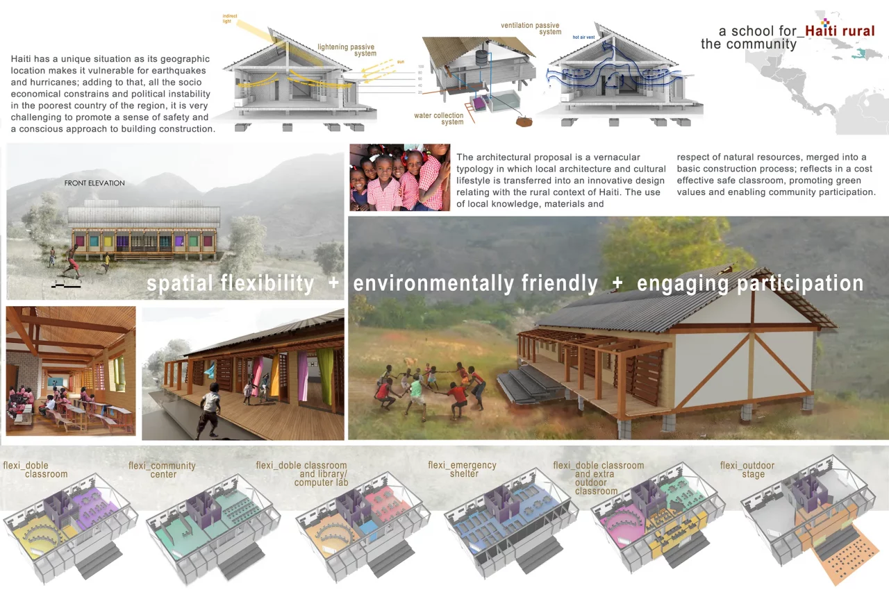 Haity Protoyper Rural School Emergency post disaster shelter Prototipo de Escuela en Haití Refugio de Emergencia post desastre
