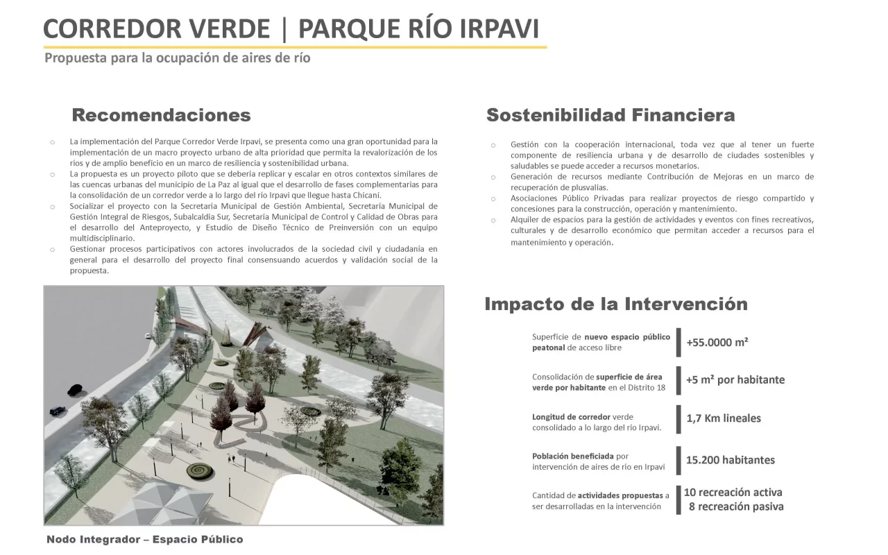 Urban Masterplan Irpavi River Green Corridor Plan Maestro Urbano Urbano Corredor Ecológico Río Irpavi, La Paz Bolivia